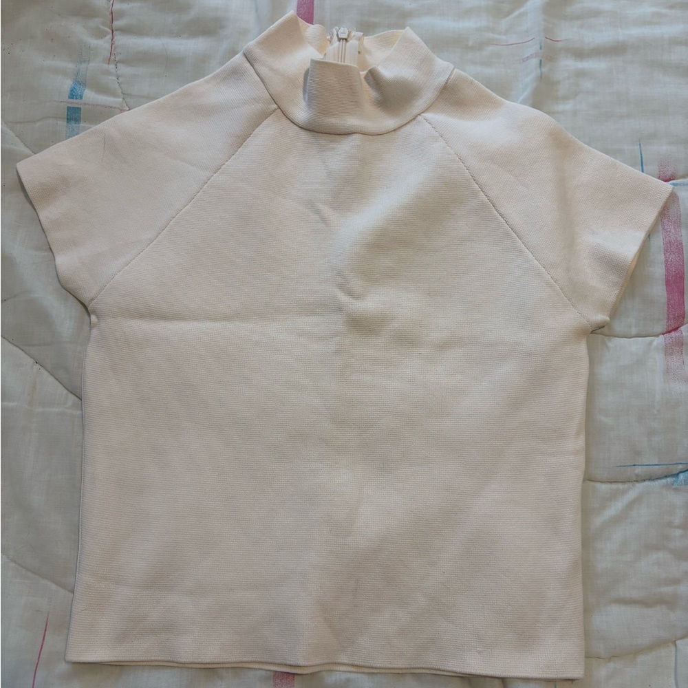 ZARA Elegant Cream Women's Mock Neck Cropped Top, Size XS